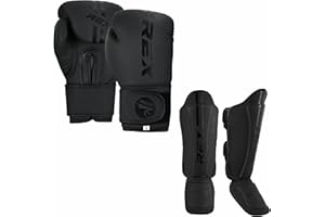 REX BOXING GEAR Rex Boxing Gloves, Pro Training Sparring Shin Guards for Kickboxing, Muay Thai, MMA and Training Pads and gloves set, Boxing shin pad Matt Black