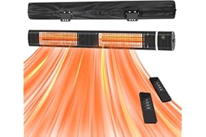 SOUTHEATIC Wall-Mounted Electric Outdoor Heater, Electric Patio Heater, 3000W Infrared Heater, 3 Heat Levels, 1s Gold Halogen Heating Tubes for Backyard, Garage, Black