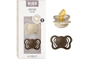 BIBS Couture Soother 2-Pack, BPA Free Dummy Pacifier, Orthodontic Nipple. Natural Rubber Latex, Size 1 (0-6 Months), Vanilla/Mocha