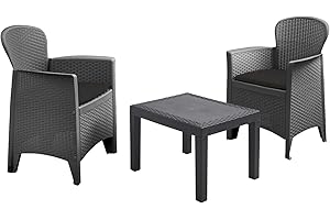 Spetebo Zestaw mebli ogrodowych z rattanu w kolorze antracytowym – 2 fotele z tapicerką + stół ogrodowy – zestaw mebli balkonowych zestaw mebli