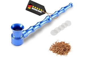 OVADA Purpfeife +5 Edelstahlsiebe | Abschraubbarer Kopf für leichte Reinigung | 13cm Metallpfeife | Smoking Pipe Pfeife Glas Optik Rauchen (Blau)