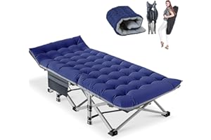 Obqer Folding Camp Bed For Adults, 200kg Heavy Duty Folding Single Guest Bed With Mattress & Side Pocket, 190x71x36cm Extra Wide Camping Cot For Balcony Garden Office Travel Bedroom