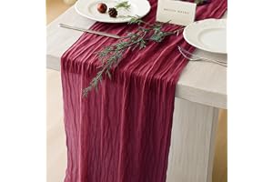 CHINGOO Cheesecloth Table Runner 35"x118" Burgundy Rustic Boho Gauze Cheese Cloth Runner Wedding Bridal Baby Shower Birthday Party Centerpiece Decoration Holiday Home Table Decor