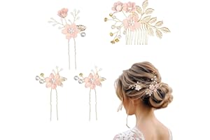 MUNSKT 4PCS Fleur Rose Avec Strass pour Femme,Accessoires De Cheveux En Cristal,Accessoire De Cheveux Pour Fille,La Mariée
