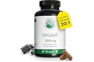 Shilajit 40.000 mg (extracto 20:1) – Cápsulas originales del Himalaya con un 50% de ácido fúlvico y un 12% de ácido húmico – 180 cápsulas (3 meses) – Green Naturals®