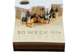 RUFEVEE 2024 Schreibtisch Kalender Mit Lichtern 3D Memo Pad Papier Kreativer Tischkalender DIY-Notizen Papierskulptur Geschenk Notizblock Kunst Tempel des Himmels Skulptur Home Dekoration