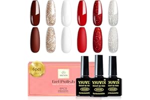 YSUVIN Esmalte Semipermanente, 6 Colores Marrón Champán Blanco Rojo Kit Uñas Semipermanentes, Pintauñas Semipermanentes Soak Off UV/LED Gel Uñas Diy Manicura Nail Art Set, 8ml