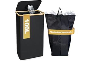 PeranoRidia 100L Pfandflaschen Sammelbehälter [INKL. TRAGETASCHE], Flaschensammler Leergut, PET Flaschen Pfandbehälter, Pfandsammler Organizer and Altglas Aufbewahrung mit Einwurf, Schwarz