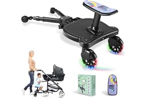 ENERHUB Universal Buggy Board, Buggy Board with Seat, Kiddy Boards with 2 LED Lighted Wheels for 99% Prams, Universal Prams Accessories for Children from 2-6 Years, Holds Kids Up to 55lbs