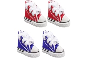 Luckious Mini Canvas Shoes: Cute Fingerboard Shoes, BJD Doll Accessories, Cotton Doll Decoration, Children's Gifts, Fingerplay Breakdancing (Red+Blue)