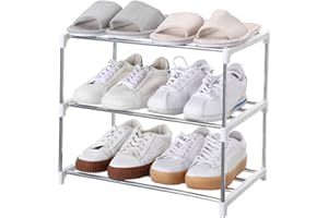 Jucaifu Zapatero pequeño apilable, entrada, pasillo y armario, ahorro de espacio de almacenamiento y organización (3 niveles, blanco)