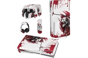 playvital Autocollant Protection pour ps5 Slim Standard Console, Sticker Skin pour ps5 Manette & Télécommande & Casque & Station de Charge,Disc Edition-Zombie de Sang