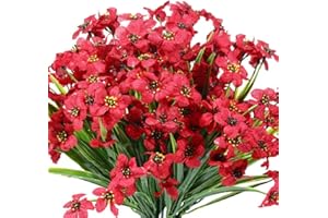 Msrlassn 6 Piezas Flores Artificiales Violeta,Flor Falsa Decorativas Exterior,no se decoloran,para hogar Ventana Porche Cocina jardín arbustos Colgantes Plantas Decoración (Rojo)