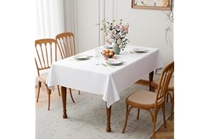 GFCC Tovaglia 140x240 cm Bianca - Rettangolare Tovaglia per 10 Posti Poliestere Lavabile Antimacchia Tovaglie per Soggiorno, Cucina, Sala da Pranzo, Giardino Esterno Compleanno, Natalizie, Feste
