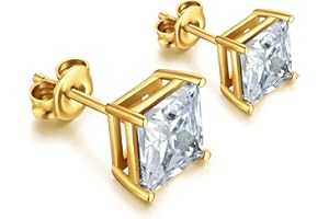 Miaofu Boucles D'Oreilles 18K Plaqué Or Blanc Boucles d'Oreilles Zircone Cubique Argent Sterling 925 I Boucles d'Oreilles Zircone Swarovski pour Femmes/Hommes, Taille 3mm-8mm avec Boîte Délicate