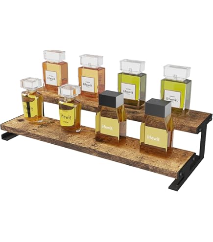 Lifewit 2 etages displaystandaard, zwart metalen rek, 35 x 14 x 7 cm, houten materiaal, parfumorganizer voor make-uptafel/badkamer, taartstandaard voor feestjes