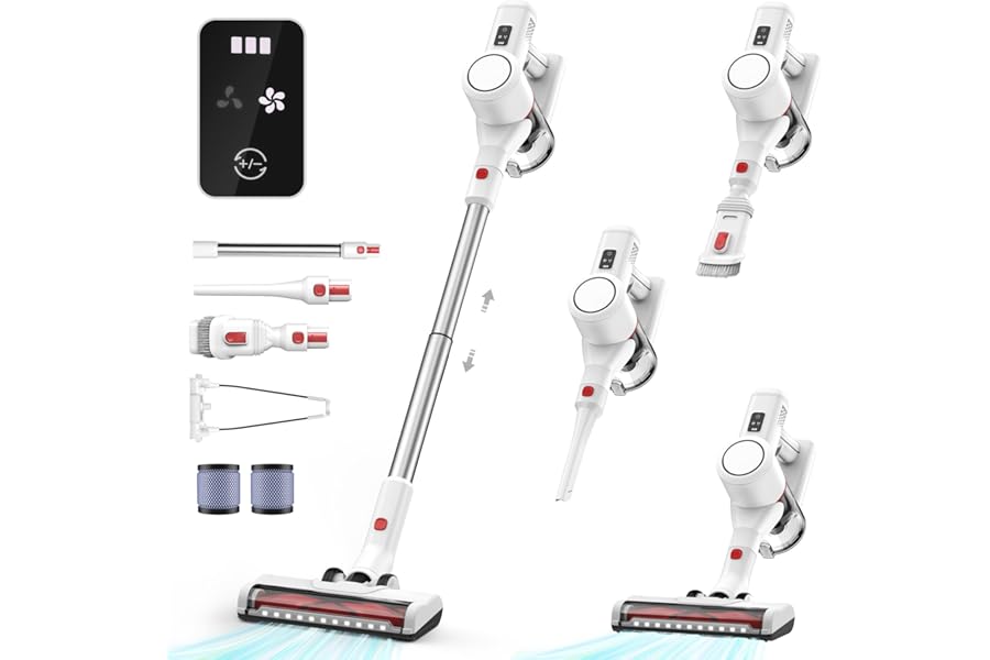 Syntecno Wireless Vacuum Cleaner Electric Broom – Powerful Cordless Vacuum Cleaner with LED Touchscreen Silent for Carpets Floor and Animal Hair