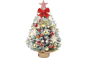 YSWOVUO Mini sapin de Noël 60 cm, lumineux et décoré de flocons, petit arbre artificiel pour maison, salle à manger ou bureau