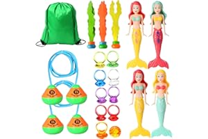 Joollurm Diving Pool Toys Set, 20pcs Swimming Pool Toys Set with mermaid, diving seaweed, Swimming Sinkers, Gem Rings, Underwater Diving Game Pool Training Toys for Kids Summer Swimming Pool