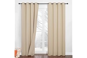 ‎PONY DANCE PONY DANCE Schallschutz Vorhänge mit Filzfutter Dreilagige Thermo Vorhang gegen Kälte 2er Set H 240 x B 132 cm Biscotti Beige, 100% Verdunklungsvorhänge mit Ösen für Schlafzimmer