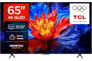 TCL 65P8K 65 tum QLED 4K HDR UHD-TV, Smart Google TV (Dolby Vision & Atmos, 144 Hz Motion Clarity Pro, FreeSync, Onkyo 2.1 lj