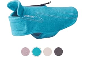 VIVAGLORY Cozywrap Dog Fleece Jumper, Fleece Dog Coat for Fall & Spring, Reflective Lightweight Cozy Adjustable Easy Fit, Coat with Harness Hole & Velcro Closure, L, Turquoise