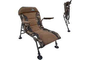 CARPZILLA Foldable Fishing Chair Armchair Adjustable Legs Rotating Feet Durable Portable Oxford Fabric Heavy Duty Padded 4CM Cushion 150KG Weight Limit Camping Fishing Equipment Accessories Camo