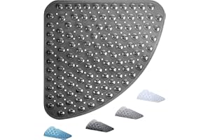 ADOV Alfombrilla de Ducha de Esquina, 54x54 cm Alfombrilla de Baño Antideslizante Curva, Alfombrilla de Goma Cuadrante para Suelo de Baño, Alfombrillas de Ducha Sector Lavables con Ventosas – Negro