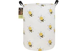 Hunrung - Grande cesta portabiancheria, in tela leggera e pieghevole per giocattoli, vestiti sporchi, dormitori, cameretta, bagno (ape rotonda)