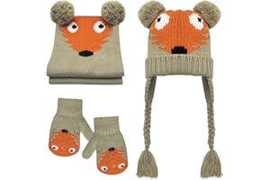 Oneshlee 3 In 1 Handschuhe Mütze Und Schal Set Kinder, Strick Mütze Schal Set Mädchen Jungen, Fäustlinge Kinder, Wintermütze Mädchen Jungen, Kinderhandschuhe Kinderschal Babymütze Beanie Mit Bomme