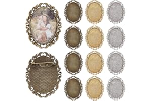 PH PandaHall 3 Farben Brosche Cabochon Einstellung 12pcs Vintage Broschen Blank Lünette Oval Brosche Pins Tabletts Cabochon Rahmen Foto Pins Basis für Hochzeit Graduierung Schmuck machen 51x40x2mm