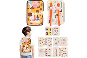 Heypappy Busy Board,12 in 1 Montessori Busy Board Feltro,Montessori Didattici Libro Sensoriale Educativo, Giocattolo per Abilità Motorie con Cintura Zaino Regalo Bambino Compleanno Natale