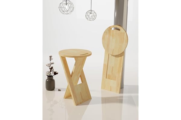 World Mart Foldable Stool 12" Round Top, Rubber Wood 18" Bistro Table, Home Garden Sitting Stool, Vintage Camping Chair, Foldable Chair for Garden and Living Room, Patio Side Table