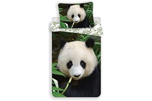 JERRY FABRICS JF Pościel Panda 100% Bawełna Odwracalna Poszwa na kołdrę 140 x 200 cm + Poszewka na poduszkę Bamboo