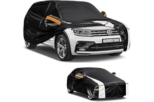 DOZENTRO Car Cover Custom Fit for Volkswagen Tiguan(2007-2025), Car Covers for Outside Storage Waterproof Breathable, Full Cover Outdoor All Weather Protection Rain Sun Dust with Zip and Cotton(Black)