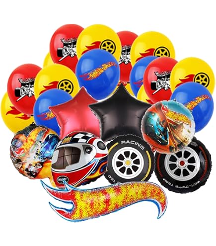 Hot Whels Set Decorazioni Compleanno Per Bambino Di 3 Anni - 50 Pezzi Con Palloncini, Striscione E Decorazioni Per Torta