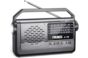 PRUNUS J-15 Portable AM/FM/SW Radio with Mains and Battery Power, 3W Large Speaker, Transistor Tech, and Flashlight for Emergencies