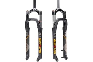 BUCKLOS 26 x 4.0 inch Fat Bike Tire Air Suspension Fork 120mm Travel, Spacing Hub 135mm 28.6mm Straight Tube Crown Lockout 9mm QR Ultralight Front Forks, fit Snow Beach Mountain Bike (Color : Gold)