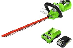Greenworks Taille-haie à batterie G24HT57K2 (Li-Ion 24V 57cm longueur de coupe 18mm espacement des dents 2800 coupes/min poignée supplémentaire réglable avec batterie de 2 Ah et chargeur)