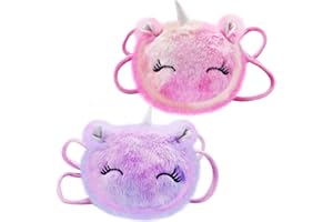 Wieat Mini Furry Unicorn Bag Girls, 2 Pcs Kids Unicorn Shoulder Bag Handbag Purse, Cute Pink/Purple Fluffy Wallet Bag for Keys Cards, Adorable Princess Gift for Toddler Kids Teens