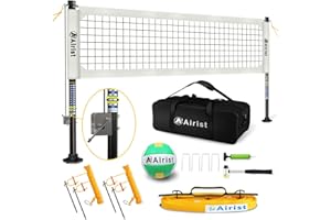 Airist Robustes Volleyballnetz für den Außenbereich mit Stahl-Anti-Beschlag-System, verstellbare Aluminiumstangen, professionelles Volleyballnetz-Set für Garten und Strand, Volleyball und Tragetasche