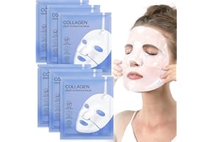 KLLALO Bio Collagen Real Deep Mask, viso Maschera, Overnight Firming Anti Wrinkle Lifting Mask, Film di collagene puro, Maschera Idratante, Mirato Alla Pelle Secca, Opaca e Non Compatta (6 Pezzi)