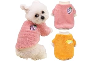 Yaopelky 2PCS Small Medium Dog Winter Clothes Fleece Turtleneck Jumpsuit Cute Fruit Print Cat Outfit for Chihuahua Yorkie Teddy (Pink-Orange, S)