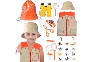 MATREEGLAM Outdoor Explorer Kit Children, Camping Adventure Kit, Explorer Accessories Toys with Binoculars Bug Catcher Set, Educational Gifts for Kids Nature Lovers (Orange)