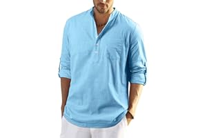 Enlision Camisa de Lino Manga Larga para Hombre Camisas Informales de Verano Camisa Suelta de Ocio de Color Sólido con Botónes Top con Bolsillo