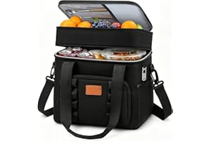 BBLTIFF Borsa Termica Porta Pranzo, 30.7L Borsa Doppio Frigo Grande, Borsa Porta Pranzo, Borse Termiche con Tracolla Regolabile, Tasche Multiple e Apribottiglie per Picnic, Campeggio, Ufficio (Nero)