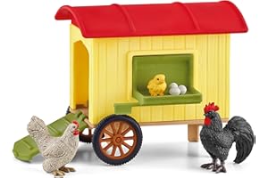 SCHLEICH Farm World 42572 Bauernhof Mobiler Hühnerstall und Tiere - Realistischer Bauernhof mit Hahn und Küken, Hühnerstall und Eiern, Kreatives Bauernhof Spielzeug ab 3 Jahren