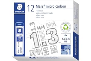 STAEDTLER Mars micro carbón 250 13-HB. Minas finas de grafito. 12 tubos de minas de 1,3 mm y graduación HB, multicolor