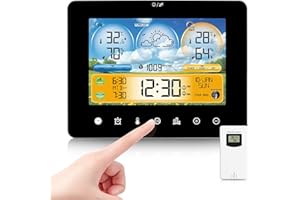 ACEMALL Weather Stations Wireless Indoor Outdoor, Upgrade Touch Pannel LCD Digital Weather Station with Temperature/Humidity/Barometric/Forecast/Moon Phase/Alarm Clock/Outdoor Sensor for Home Garden Office