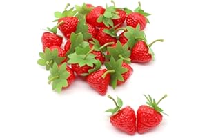 Wondora Pack of 20 Artificial Red Simulated Strawberry, Simulated Plastic Fruit, Lifelike Decoration, Simulated Small Props, Decoration for Home, Party, Photography, Props (Red)